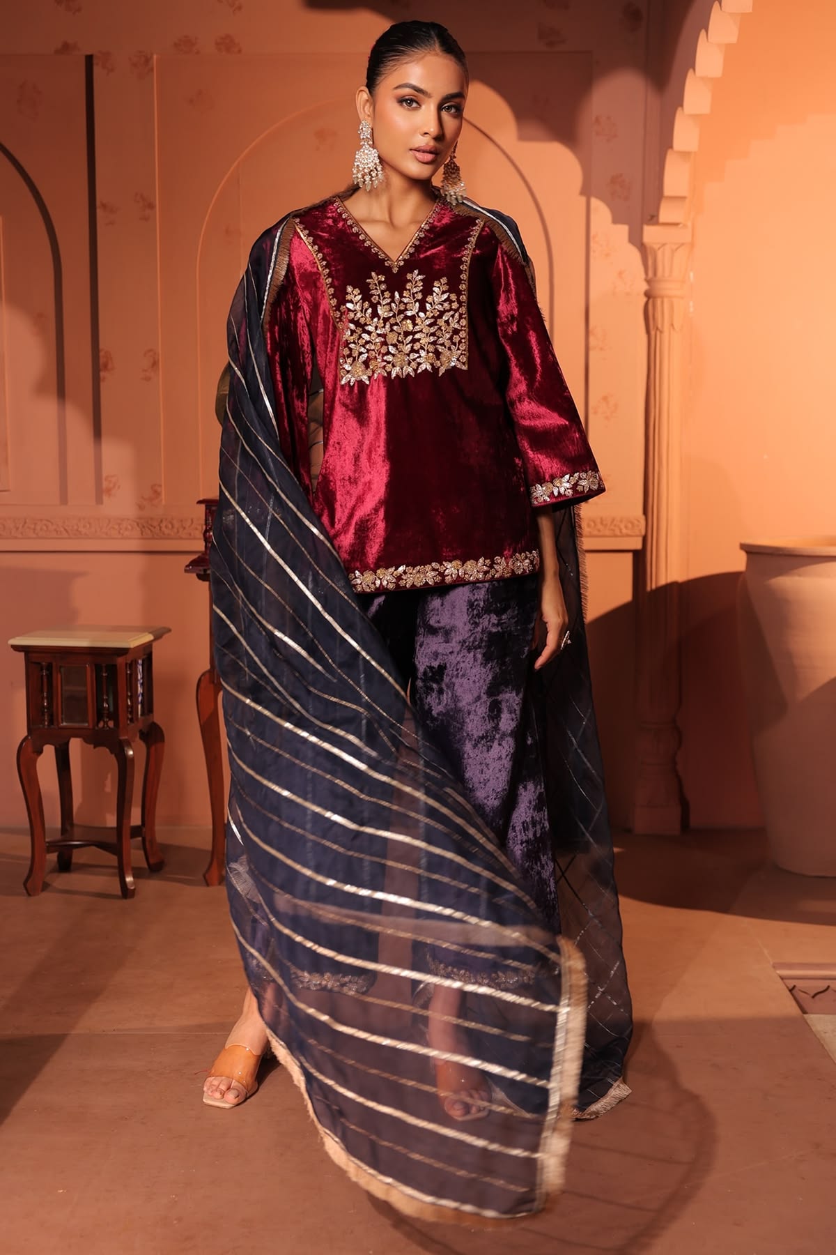 Velvet Zardosi Palazzo Set